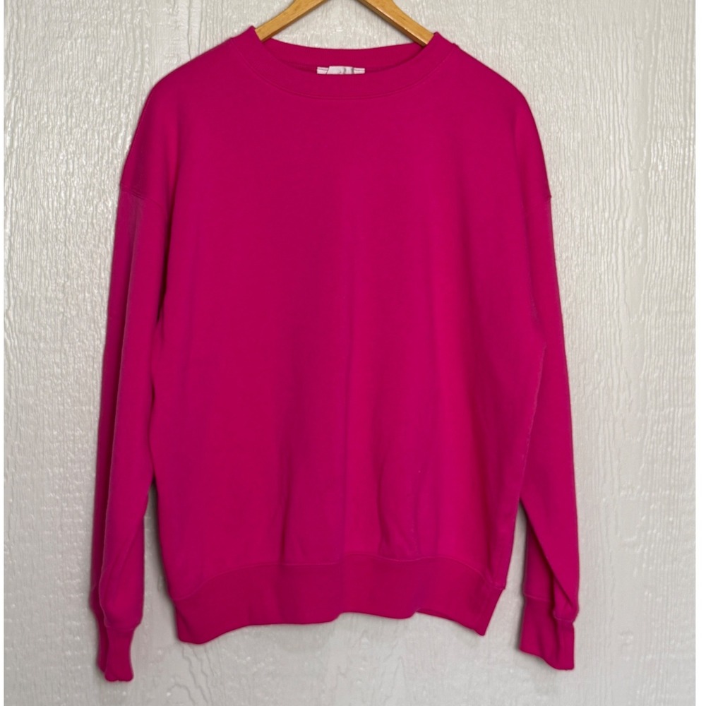Zenana Hot Pink Crewneck Sweatshirt Womens Medium Drop Shoulder Fleece SOFT!